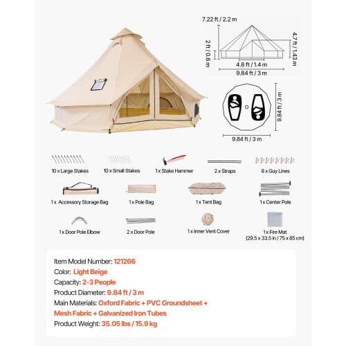 Bell-telt 3 m lys beige, til 2-3 personer