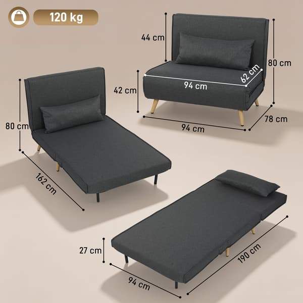 3-i-1 foldbar sove stol 94x78x80 cm grå