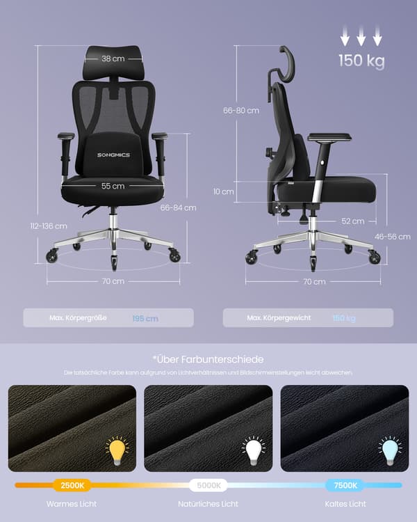 Kontorstol Ink Sort Ergonomisk Justerbar Støtte Netstof