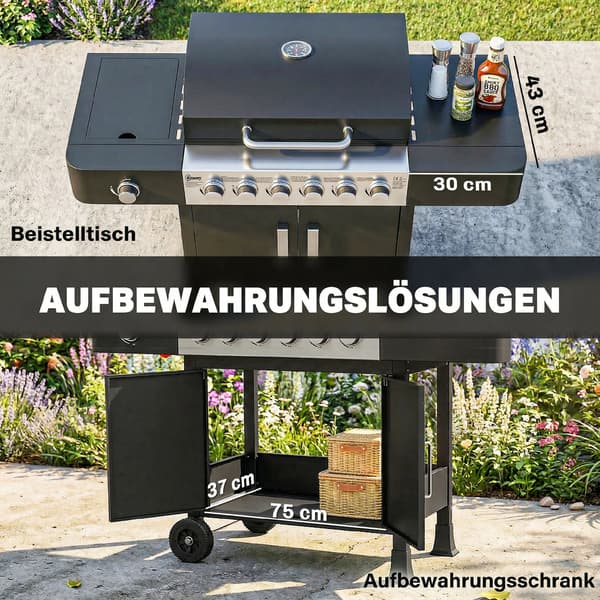 Gasgrill 135x51x101 cm Sort Rustfrit Stål