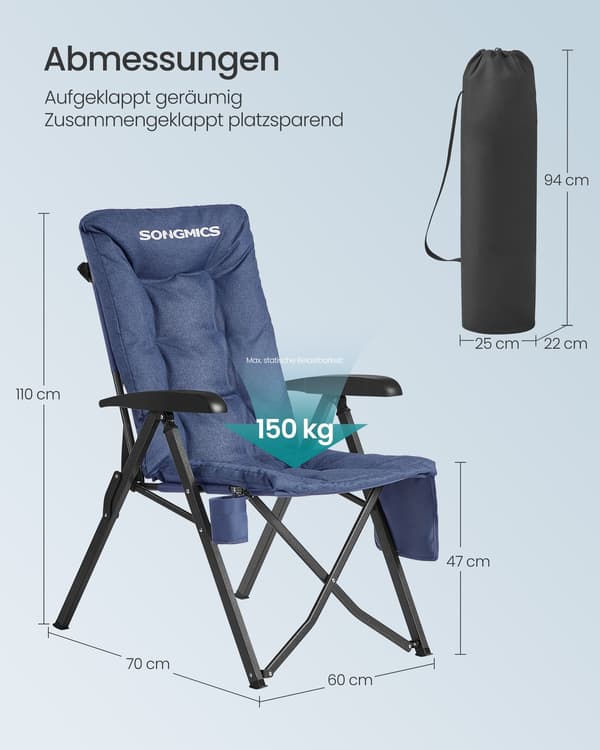 Campingstol 70x59,5x110 cm Blå Foldbar