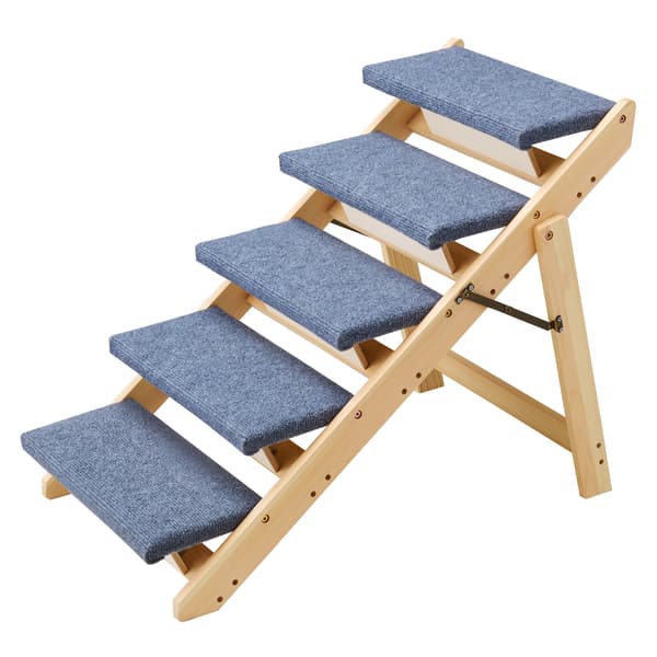 Husdjurstrappa, 5-stegs fällbar design i trä, 78x47x66 cm, brun
