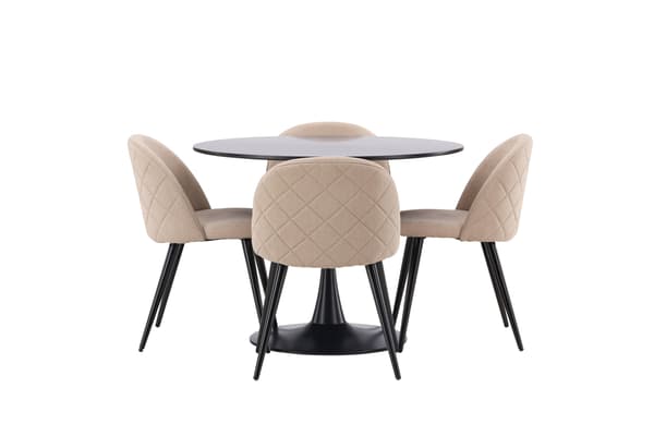 Spisebord og stol sæt 100 cm sort beige MDF stål stof