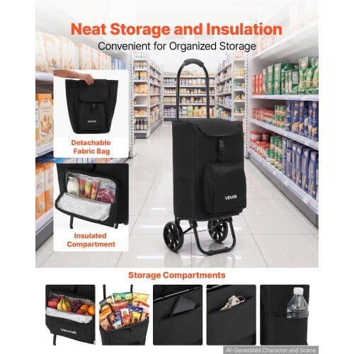 Indkøbsvogn med hjul foldbar 58x35x15.5 cm sort