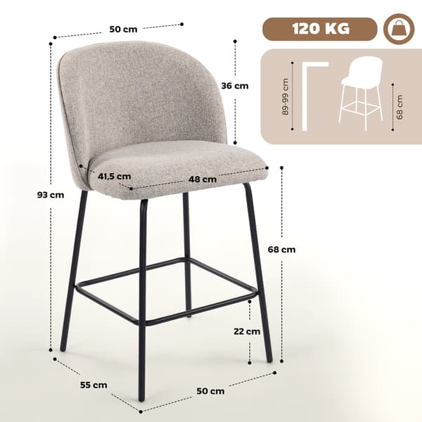 Barstolset 50x55x93 cm Grå Stål