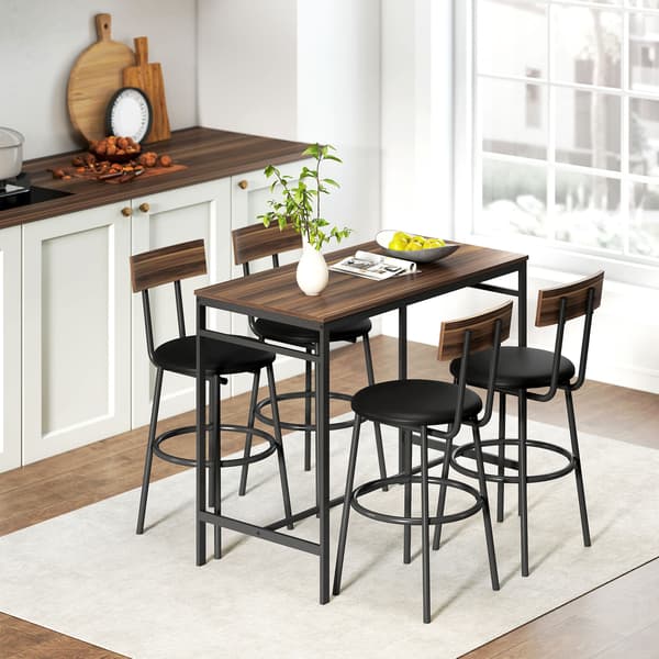 Bordbar sæt, 5-dele, 110x55x90 cm, brun, træ, stål