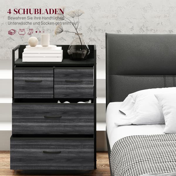 Kommode, 4 stofskuffer, 60x29x85 cm, sort, opbevaring
