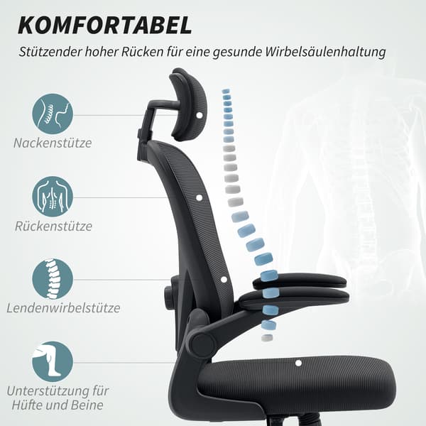 Kontorstol, Ergonomisk skrivebordsstol, 64x63x115 cm, Sort