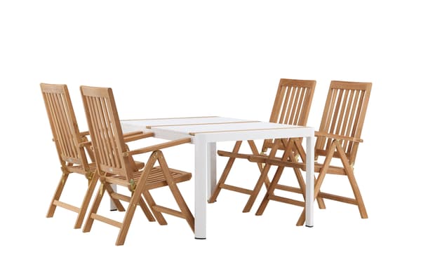 Spisebord og foldestole sæt 150x100 cm hvid teak
