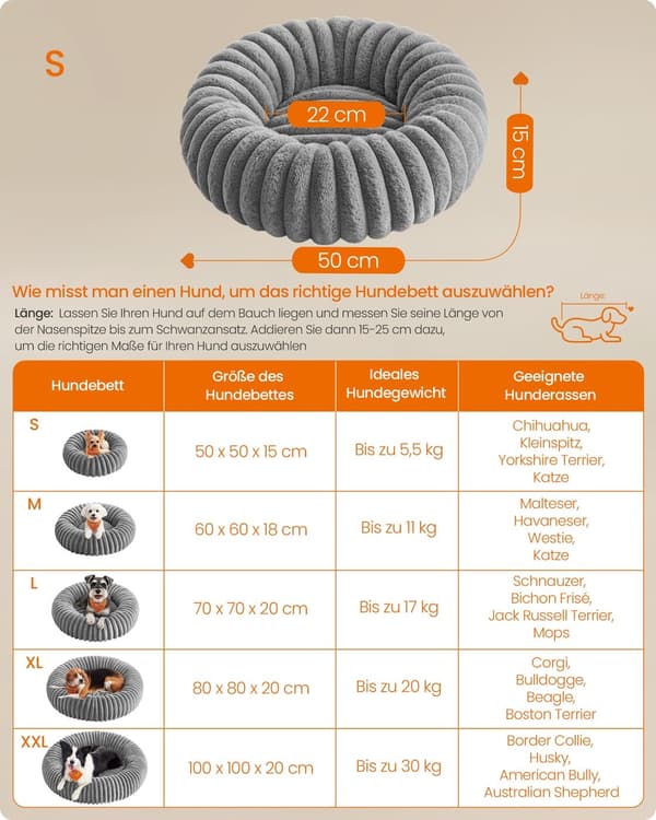 Hundeseng 50 cm diameter vaskbar duegrå