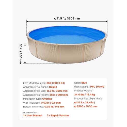Poolforing 350,5x90 cm Blå Vinyl