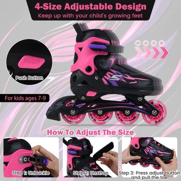 Børne Inline Skøjter Justerbare 4 Størrelser 215-240 mm grå/lyserød