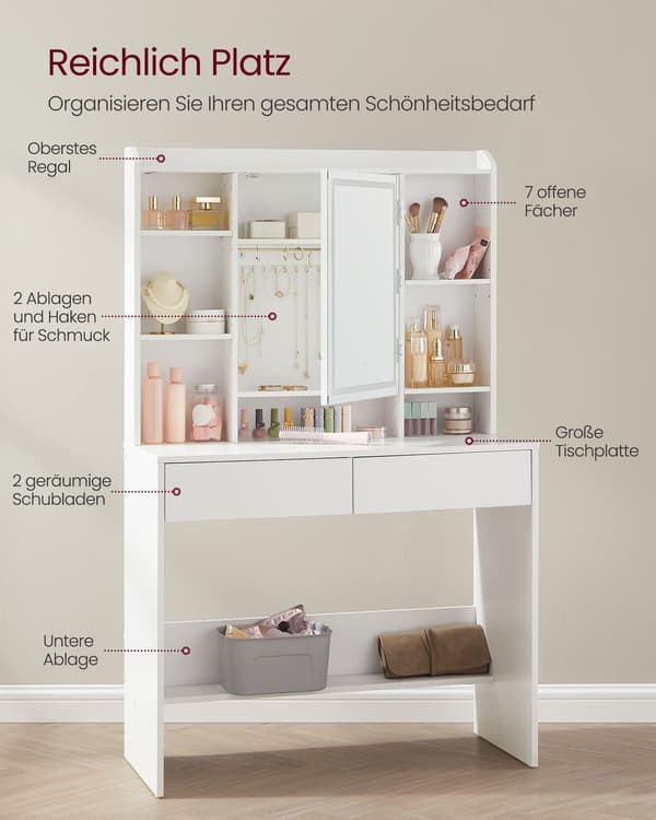 Sminkbord 90x40x144,7 cm Vit