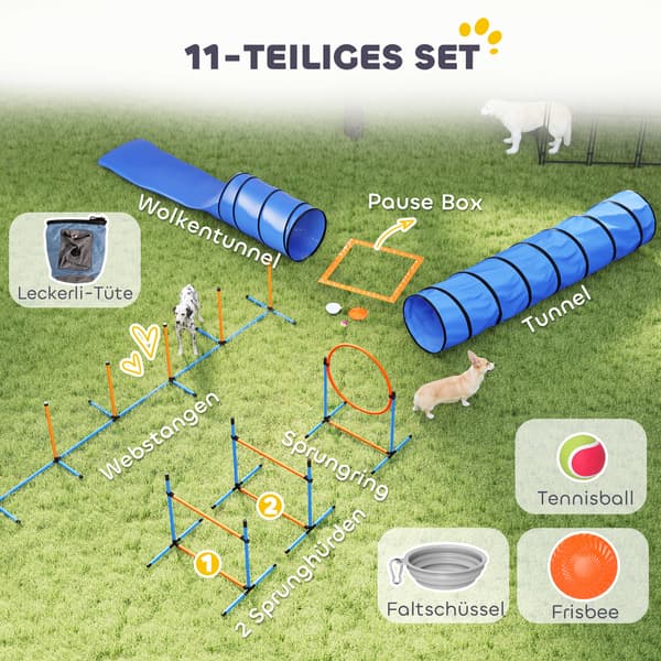 Hund Agility Sæt, 11-dele, 300x60 cm, Orange, træningsudstyr