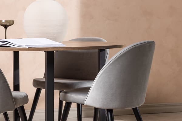 Spisebord og stole sæt Durango 120 cm sort valnød lys grå MDF fløjl