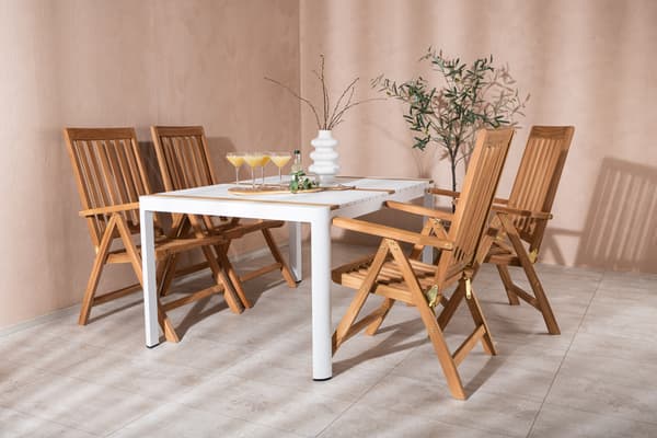 Spisebord og foldestole sæt 150x100 cm hvid teak