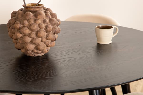 Spisebord og stol sæt 115 cm sort beige fløjl