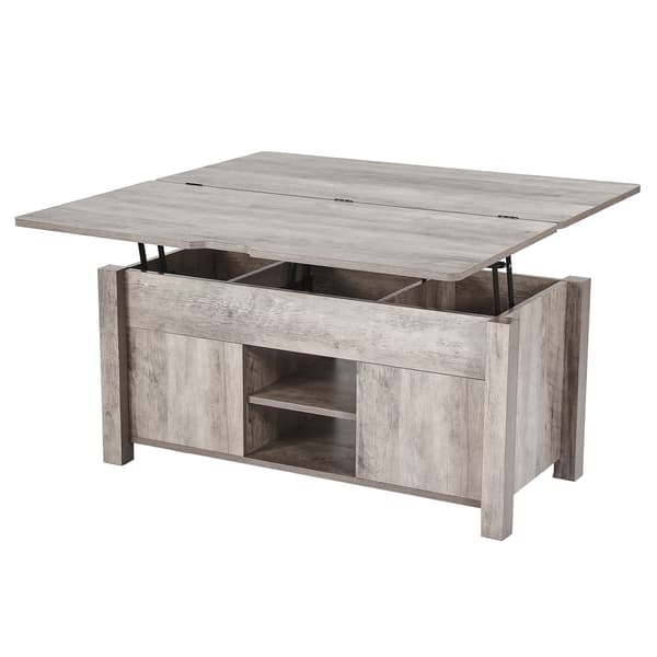 Soffbord, Lyftbar topp, 100x50x48.5 cm, Ek, Förvaring