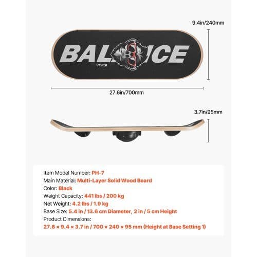 Balansbräda PH-7 70x24x9,5 cm svart