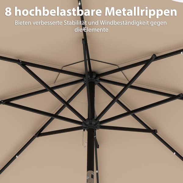 Parasol med LED-belysning Ø307x253 cm brun