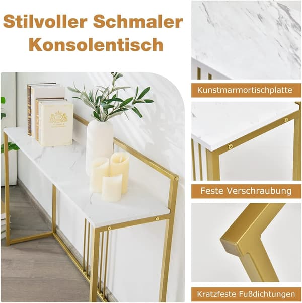 Konsolbord 120x32x88 cm hvid/guld