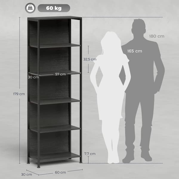 Bogreol, 60x30x179 cm, Sort, LED-belysning