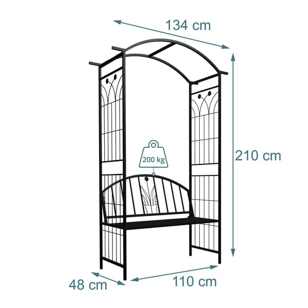 Rose Arbour med bænk, metal, sort, Kodustaar