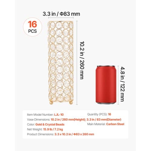 Blomvas 26x8,3 cm Guld Kristall Cylinder Set
