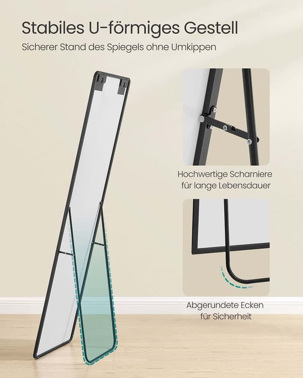 Helkroppsspegel, 150x40 cm, Svart