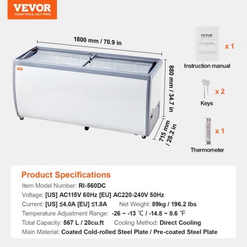 Isdisk Display 567 L, 2 skydedøre i glas, hvid
