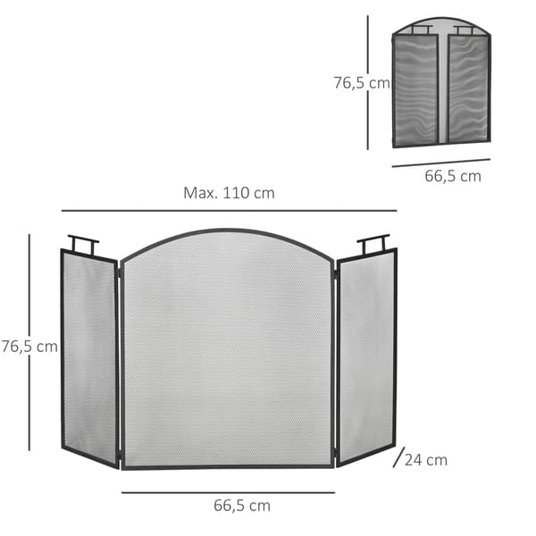 Pejseskærm Foldbar 110x24x76,5 cm sort