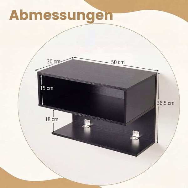 Væghængte sengeborde 2 stk 50x30x36,5 cm sort