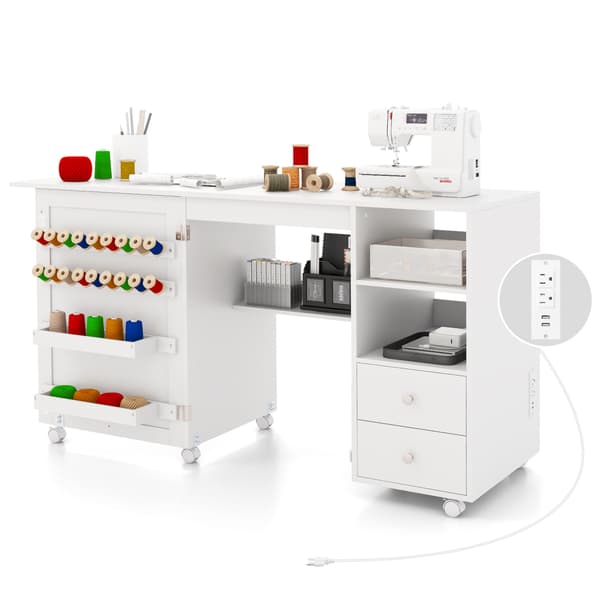 Sybord med hjul, foldbart 146x50x78 cm hvid
