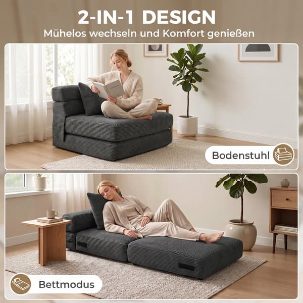 2-i-1 golvstol och sovstol 100x76x62 cm mörkgrå