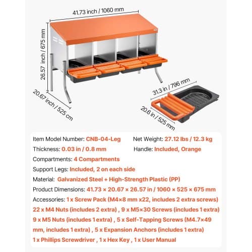 Hönsrede, 106x52.5x67.5 cm, Orange, Galvaniserat stål