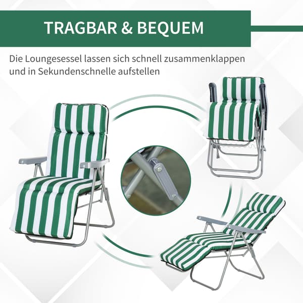 Fällbar trädgårdsstol, 60x75x102 cm, grön-vit