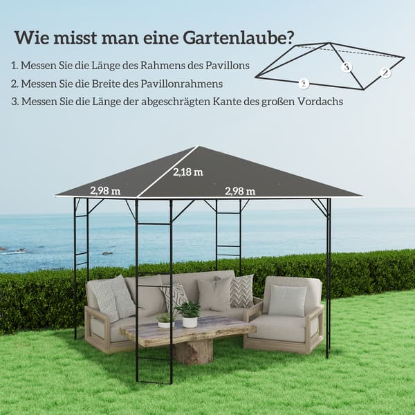 Paviljongin vaihtokatto, 298x298 cm, harmaa, polyesteri