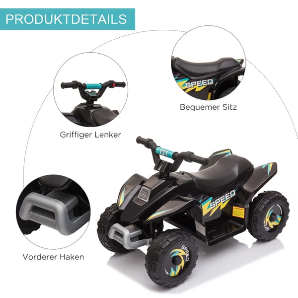 Børne Quad Elektrisk 6V, Frem- og Tilbagefunktion, Sort