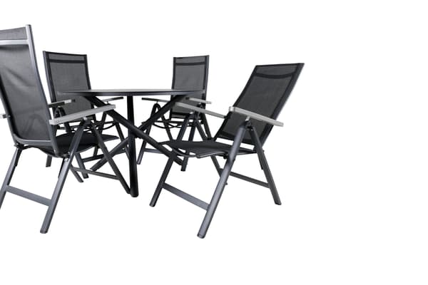 Spisebord og stole sæt 120 cm sort og grå justerbar