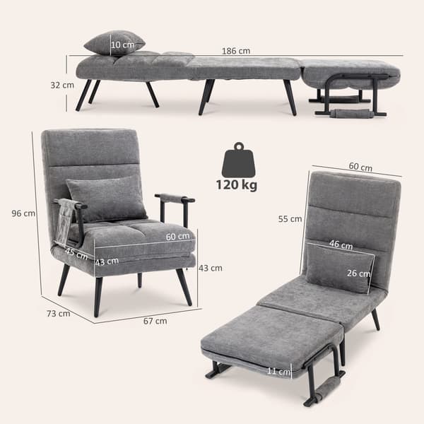 Sovesofa 3-i-1 67x73x96 cm grå/sort