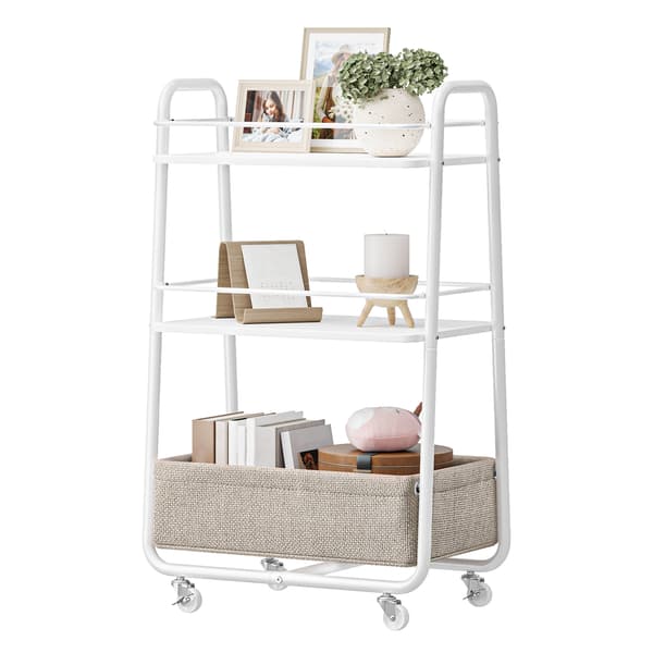 Serveringsvogn 43x30x81 cm Hvit-Brun stoffoppbevaring
