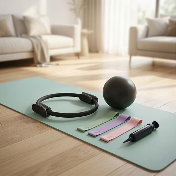 6-delars Pilates-set: ring, boll, band, Kodustaar