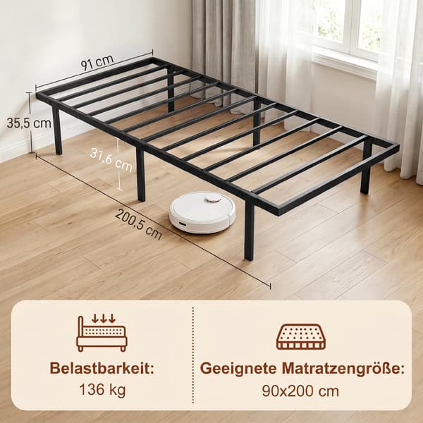 Sengeramme 200,5x91x35,5 cm sort