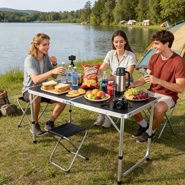 Campingbord och pallar set, hopfällbart, för utomhusbruk, Kodustaar