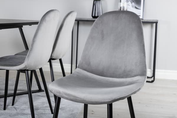 Spisebord og stol sæt, sort og lysegrå velour