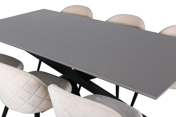 Spisebord og stol sæt Piazza sort og grå velour 6 stole
