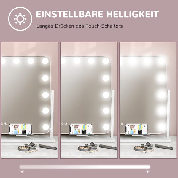 LED-sminkspegel, 62,5x14x52 cm, vit