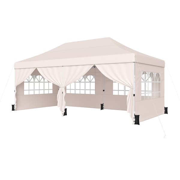 Sammenklappelig pavillon med 4 sidepaneler 3x6x2,9-3,1 m beige
