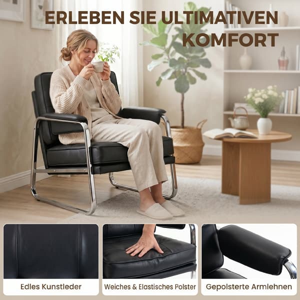 Lounge stol 80x79x84 cm sort kunstlæder