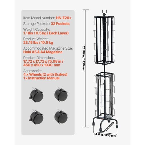 Kortdisplaystativ, 45x45x193 cm, Sort, Roterende opbevaring